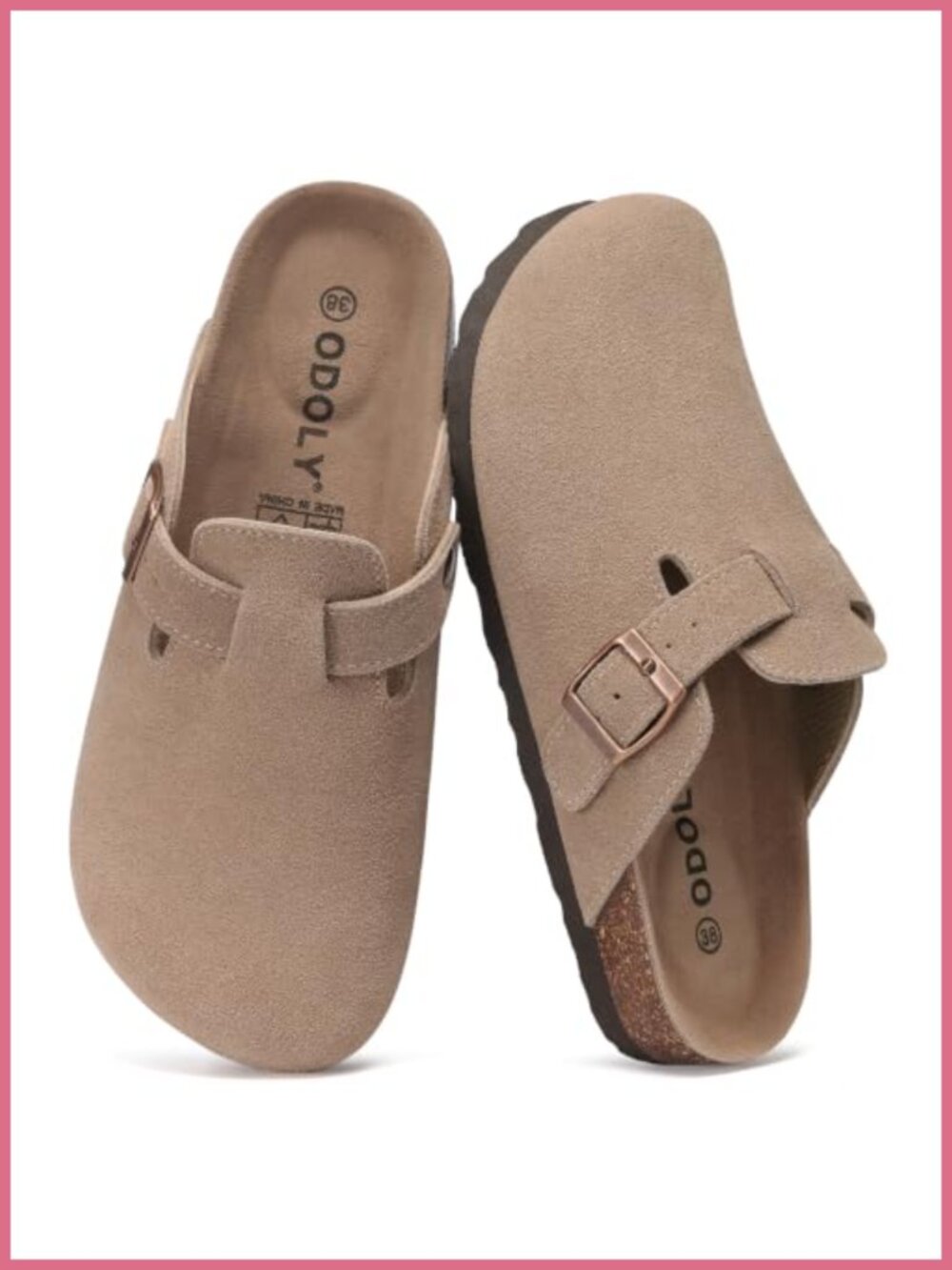 Genuine Suede Clogs Cork Footbed Slip Resistant Buckle Walking Shoes